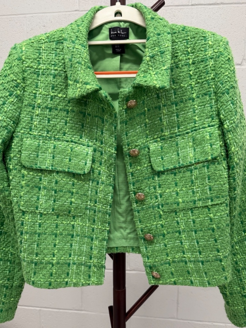 Nicole Miller New York Green Tweed Cropped Jacket XS